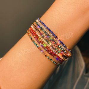 Kleurrijke Crystal Tennis Wrap Armband Voor Vrouwen Mode Veelkleurige Strass Elastische Ketting Bangle Lady Trendy Party Sieraden
