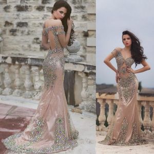 Kleurrijke kristallen kralen prom jurken sexy zien door backless mermaid avondjurken cap sleeves formele feestjurk maatwerk vestidos