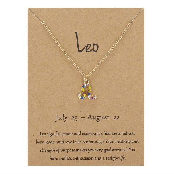 Colorido colgante de circonita cúbica collares del zodiaco para mujeres estrellas Constellati signo del horóscopo joyería de cumpleaños Piscis Leo