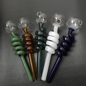 Tubo de agua colorido del quemador de aceite de vidrio curvo 14 cm de longitud Equilibrador de bolas Tornillo Tubo de hélice Bong para fumar