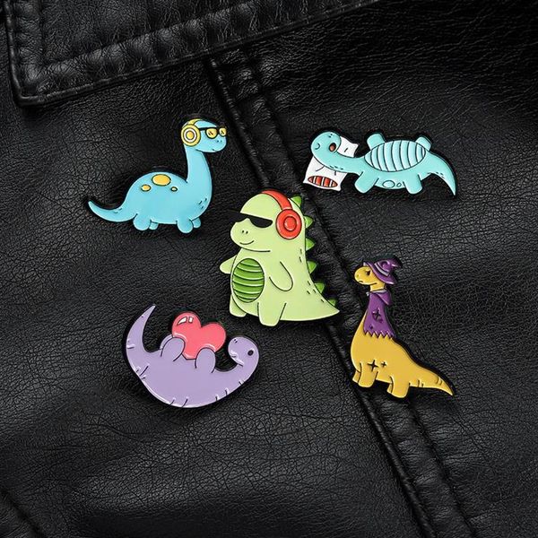Coloré mignon musique dinosaure série de couchage broches unisexe dessin animé alliage coeur animaux vêtements Badges accessoires chapeaux de sorcière Back211S