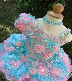 Robe de concours de cupcake colorée mignonne pour tout-petits, paillettes scintillantes en cristal, robes de concours pour enfants, fleurs faites à la main, robe de concours pour petite fille5203729