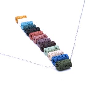 Kleurrijke cilinder roze blauw groen zwart bruin lava stenen hanger aromatherapie essentiële olie parfum diffuser ketting kraag sieraden roestvrij stalen ketting