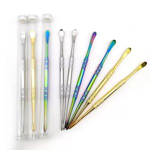 Kleurrijk DAB Tool Roken Accessoires Metaal Dabber Tools DAB Voor Wax Dry Herb Multi Colors Rainbow Gold Siliver Plastic Tube Pakket Bongs