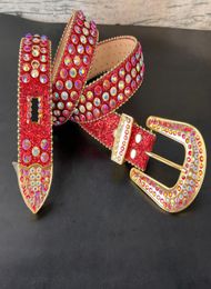 Kleurrijke designer strass simon riem met volledige strass grote gesp heren damesriemen ceinture2295723