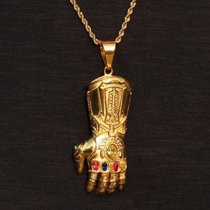 Kleurrijke diamant gouden roestvrij staal heren cartoon vernietig de bullebak lange handschoenen hanger ketting hiphop rapper sieraden geschenken voor jongens