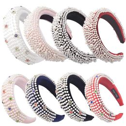 Kleurrijke Diamanten Hoofdband Diep Volledige Parel Gewatteerde Fluwelen Hoofdbanden Voor Vrouwen Dikke Alice Pluche Haarband Kroon Haar Accessoires282v