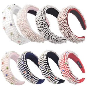 Kleurrijke Diamanten Hoofdband Diep Volledige Parel Gewatteerde Fluwelen Hoofdbanden Voor Vrouwen Dikke Alice Pluche Haarband Kroon Haar Accessoires229U