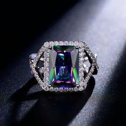 Bagues de diamant colorées Taille 6-9 Bijoux de luxe Designer Bleu Vert Jaune AAA Zircone Cubique Cuivre Or Argent Carré CZ Bague de Fiançailles Pour Femmes Mariée Cadeau de Mariage