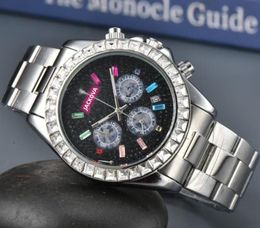 Kleurrijke Diamanten Ring Sky Sterrenhemel Wijzerplaat Luxe Dag Datum Tijd Heren Horloges Dames Quartz uurwerk Volledig functionele keramische bezel Kast Stopwatch Horloge Geschenken