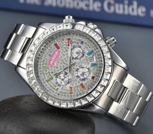 Kleurrijke Diamanten Ring Sky Sterrenhemel Wijzerplaat Luxe Mode Kristal Heren Horloges Dames Quartz uurwerk Volledig functionele roestvrijstalen band Stopwatch Polshorloge