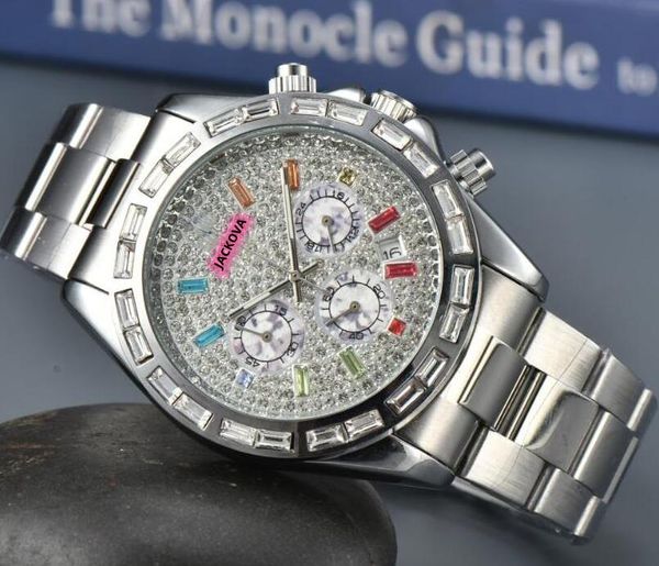 Diamants colorés bague ciel cadran étoilé montre de luxe jour date heure hommes montres femmes mouvement à quartz entièrement fonctionnel bracelet en acier inoxydable chronomètre montre-bracelet cadeaux