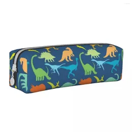 Kleurrijke dinosaurussen patroon vierkante etui dinosaurus silhouet terug naar school mode lederen doos jongen meisje pentassen