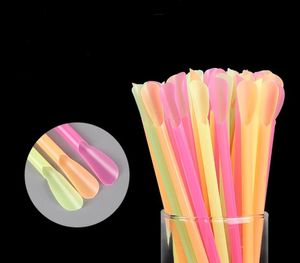 Pailles de cuillère jetables colorées, cuillère à boire, paille pour café, lait, glace rasée, milkshakes, ustensiles de cuisine, vente en gros SN4925