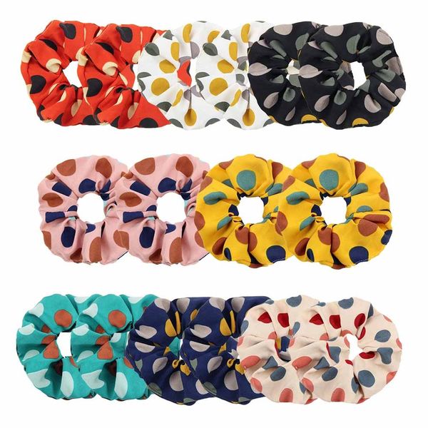 Chouchou élastique de Style coréen à motif de points colorés, vente en gros, 8 pièces/paquet, anneau de cheveux pour femmes, support queue de cheval, attaches de cheveux Kawaii