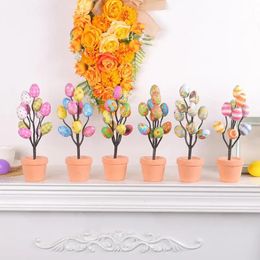 Oeufs de pâques colorés branche d'arbre peinture à la main mousse lapin décoration pour la décoration intérieure fête de mariage fausses fleurs plantes 240122