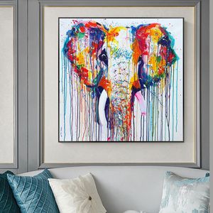 Cuadros de elefantes coloridos, pintura en lienzo, carteles de animales abstractos e impresiones, arte de pared para decoración de sala de estar