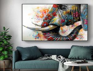 Kleurrijke olifantenfoto's canvas schilderen van dierenposters en printwandkunst voor woonkamer moderne huizendecoratie6477035