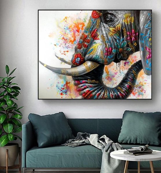 Coloridas imágenes de elefante de la lona Pintura de animales y estampados Arte de pared para la sala de estar Decoración moderna del hogar7201377