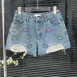 Kleurrijke borduurwerk jeans korte broek voor dames zomer mode denim broek cool girl street hiphop mini shorts