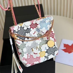 Cartas de bordado de bordado decoración Mujeres Diseñador de basura mini bolso de compras tela de algodón a cuadros moneda de oro hardware de hardware de hombro de hombro 20 cm