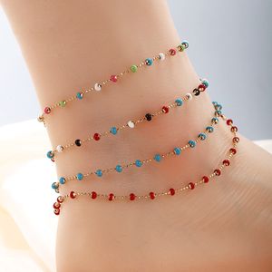 Kleurrijk email Antieke 18K Goldcharms Link Chain Anklet voor Beach Dames Fashion Sandals Beaded Anklet Jewelry
