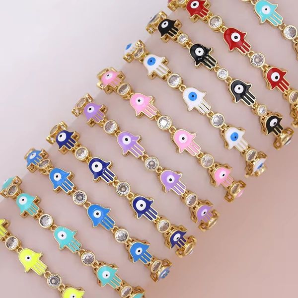 Émail coloré Bracelet des yeux maléfiques turcs Boho Multi couleur Gold plaqué de Fatima Réglable Boho Bijoux Bracelets