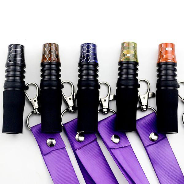 Colorful époxy Snake Skin Resin Silicone Hose Hookah Shisha Smoking Poince Portez des conseils portables avec des accessoires de corde de suspension Lanyard DHL