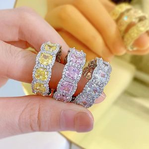 Kleurrijke eeuwigheid topaz diamanten ring 100% echt 925 sterling zilveren feest trouwringen voor vrouwen bruidsbelofte sieraden