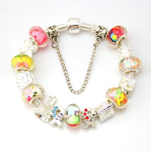 Breloques colorées en cristal de Style européen, plaqué argent, perles de Chamilia, bracelets pour femmes avec perles acryliques