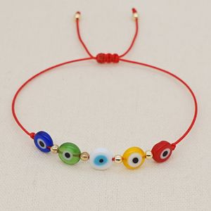Bracelet coloré mauvais œil acrylique bracelet en perles d'or bijoux de créateur femme fête noeud de corde rouge sud-américain yeux bleus bracelets pour adolescentes taille réglable