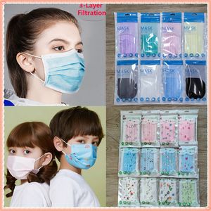 12 couleurs Masque facial pour enfants adultes 10pcs Emballage individuel Noir Bleu 3 couches Masques jetables non tissés Bouche de protection Paquet de détail expédié en gros en 12 heures