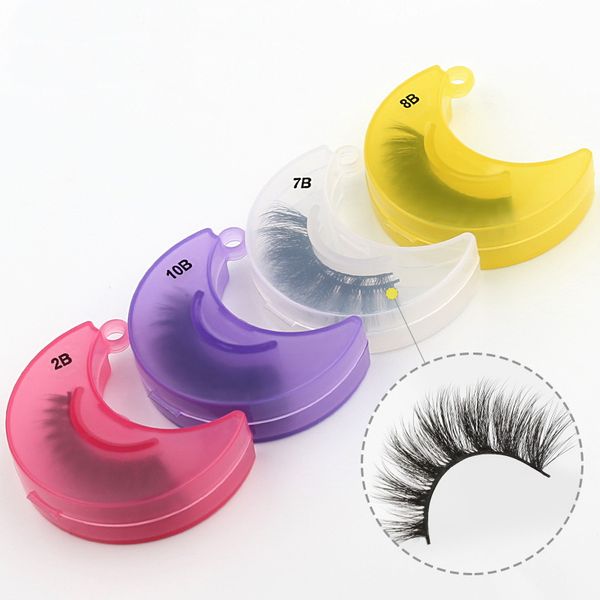 Faux-cils colorés individuels en Faux vison, emballage Portable, étui de lune naturel, maquillage 3D épais