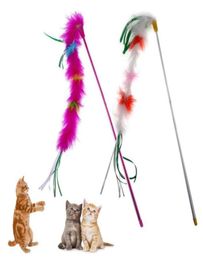 Kleurrijke veren katten teaser speelgoed bengelen staven spelen huisdierspeelgoed voor katten kitten interactief spelen pet scratcher speelgoed3427983