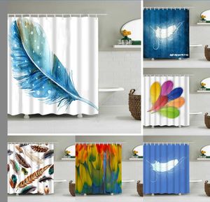 Colorful Feather Shower Curtain Bohemian Style Flight Bird Feathers Element Print Bathroom Curtains Decor Polyester Fabric Quick Drying Include Hooks