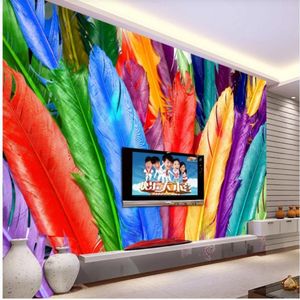 plumas de colores fondos de pantalla decoración de la pared de fondo 3d pintura mural murales de papel tapiz para la sala de estar