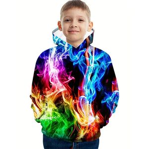 Kleurrijke Vlam Hoodie Jongenskleding Tops Herfst Winter Kinderen Hoodies Sweatshirt Voor Jongens Meisjes Trui Mode Kinderkleding 240227