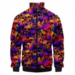 Crâne de flamme coloré 3D partout imprimé veste à col montant pour homme femme sweat-shirt zippé pull veste décontractée survêtement Q7Ju #