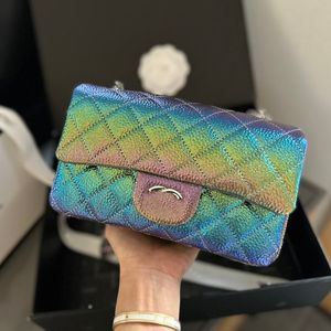 Sac à rabat coloré pour femmes, sac de styliste en treillis de diamant de 20CM, sac à main de luxe, pochette de shopping, mini porte-monnaie, portefeuille à bandoulière, matériel argenté, porte-cartes, Pochette