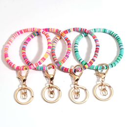 Colorful en polymère rond coloré Kechette porte-clés fait à la main Heishi Perles d'espaceur en vrac Anneau clé pour femmes hommes Bracelet Car clés Gift