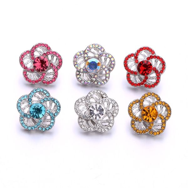 Coloré Fleur Cristal Snap Bouton Bijoux Composants Argent Creux 18mm Métal Snaps Boutons Fit Bracelet Bracelet Noosa pour femmes hommes