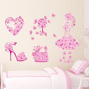 Coloré Fleur Fille Sac Chaussures Papillons Stickers Muraux Fior Enfants Chambres Coeur Stickers Muraux Fille Chambre Décor Murale Affiche 210420