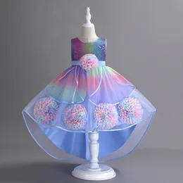 Robes de fille de fleur colorée à la main fleurs en tulle petites filles mariage luxueux communion arc-en-ciel concours de robes de robe 403