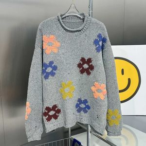 Pull tricoté à fleurs colorées pour femme, pull ample à trous, nouveau Style paresseux, début d'automne