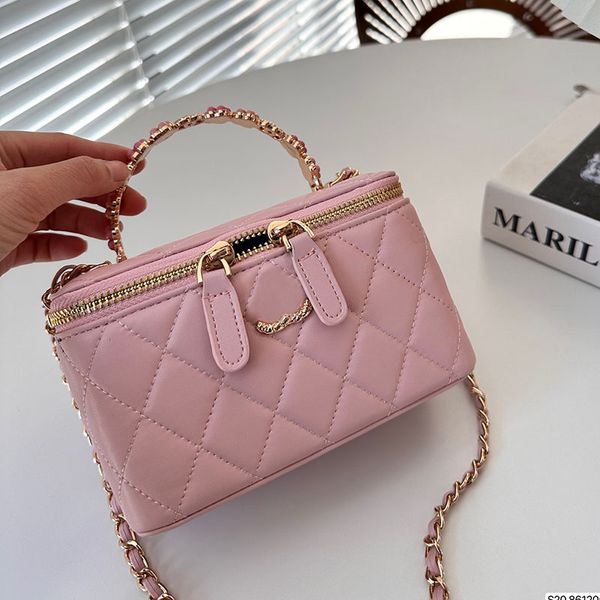 Fleur colorée poignée en métal femmes sac de maquillage de créateur avec miroir 16x10 cm matériel doré boîte de vanité fermeture éclair étui cosmétique sac à main dames épaule bandoulière sac à main