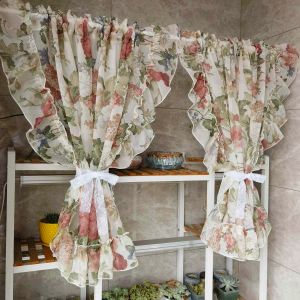 Kleurrijke bloem pure gegolfde korte gordijnen Valantie romantisch Franse tule deur kort gordijn voor kast keuken huisdecor