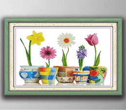 Fleurs colorées Daisy tulipe outils d'artisanat de point de croix faits à la main ensembles de travaux d'aiguille de broderie comptés imprimés sur toile DMC 14CT 11CT5450559