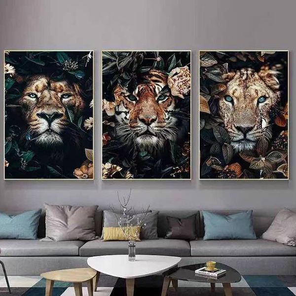 Fleurs colorées feuilles lions singes animaux décorations ménage