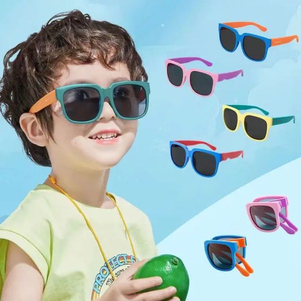 Lunettes de soleil pliantes colorées Extérieur pour enfants garçons Brand Design carré verres enfants Protection des lunettes UV400 240326