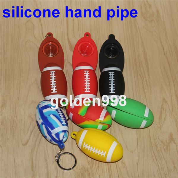 Tubos de fútbol coloridos diseño tubo de cuchara de silicona con llavero pyrex burbujeador tubos de mano gruesos tubo de vidrio para fumar pipa de agua Bong